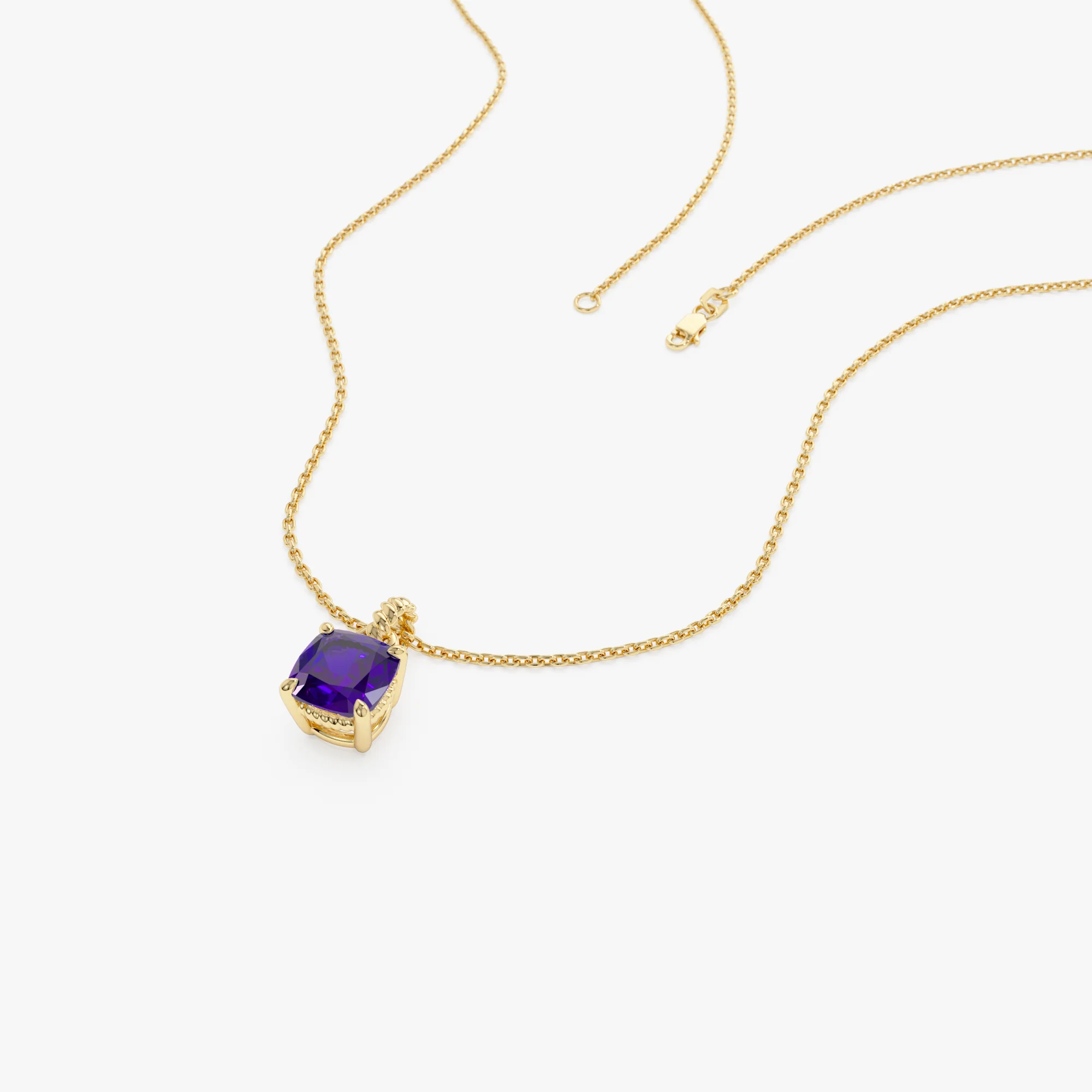 14K Cushion Cut Amethyst Solitaire Necklace - Image 8