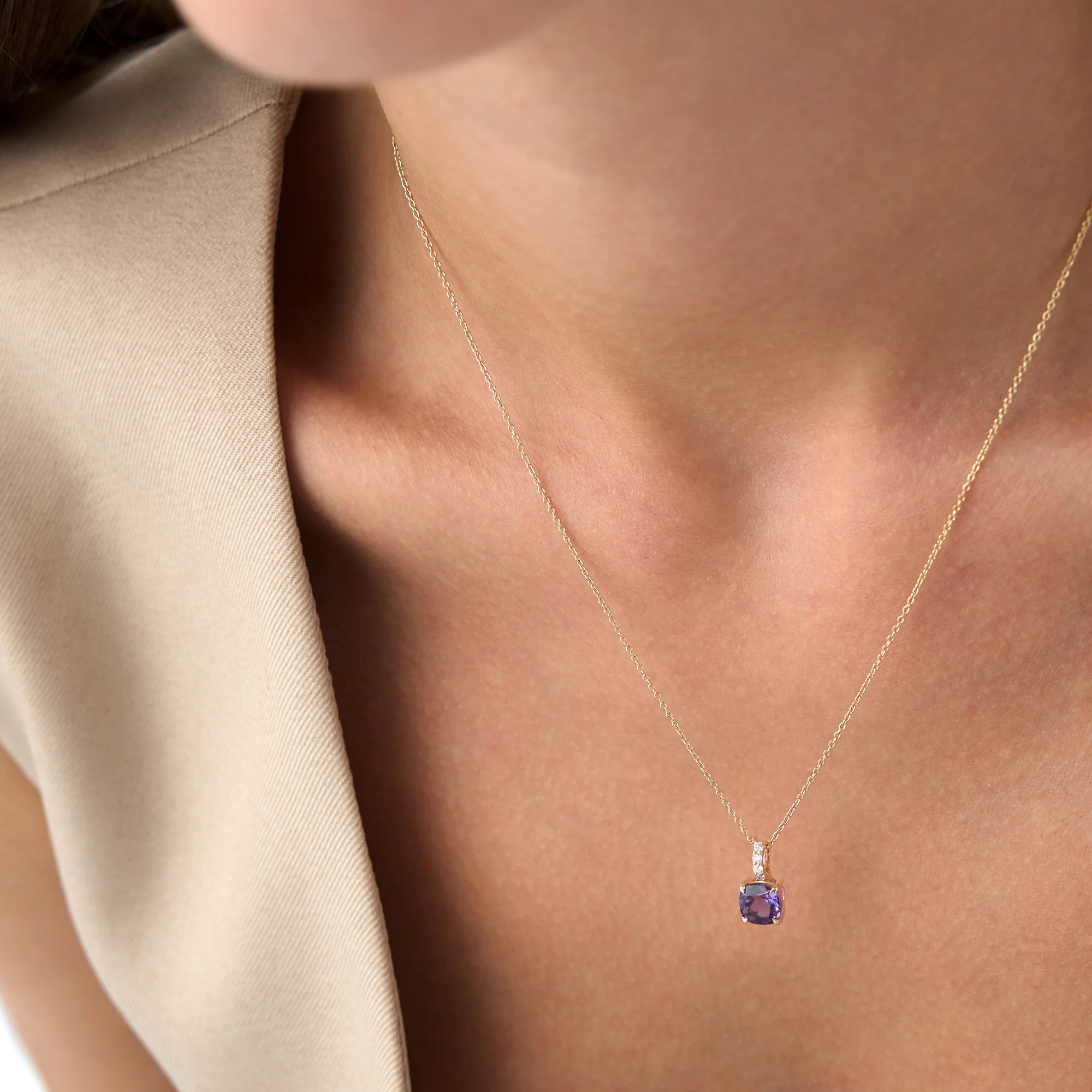 14K Cushion Cut Amethyst with Diamond Bail - Image 4