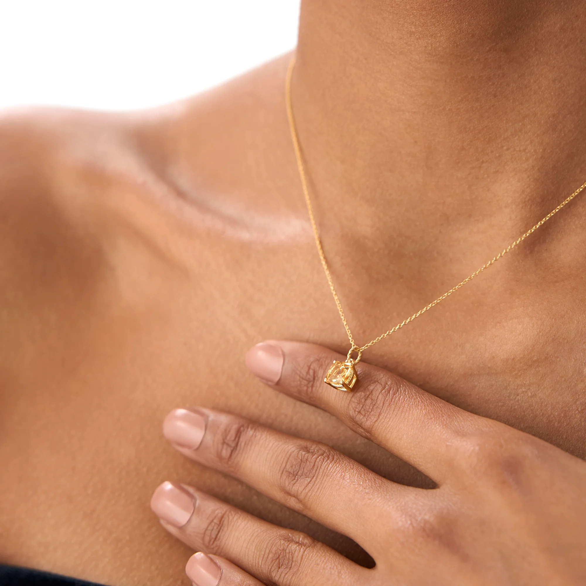14K Cushion Cut Citrine Solitaire Necklace - Image 2