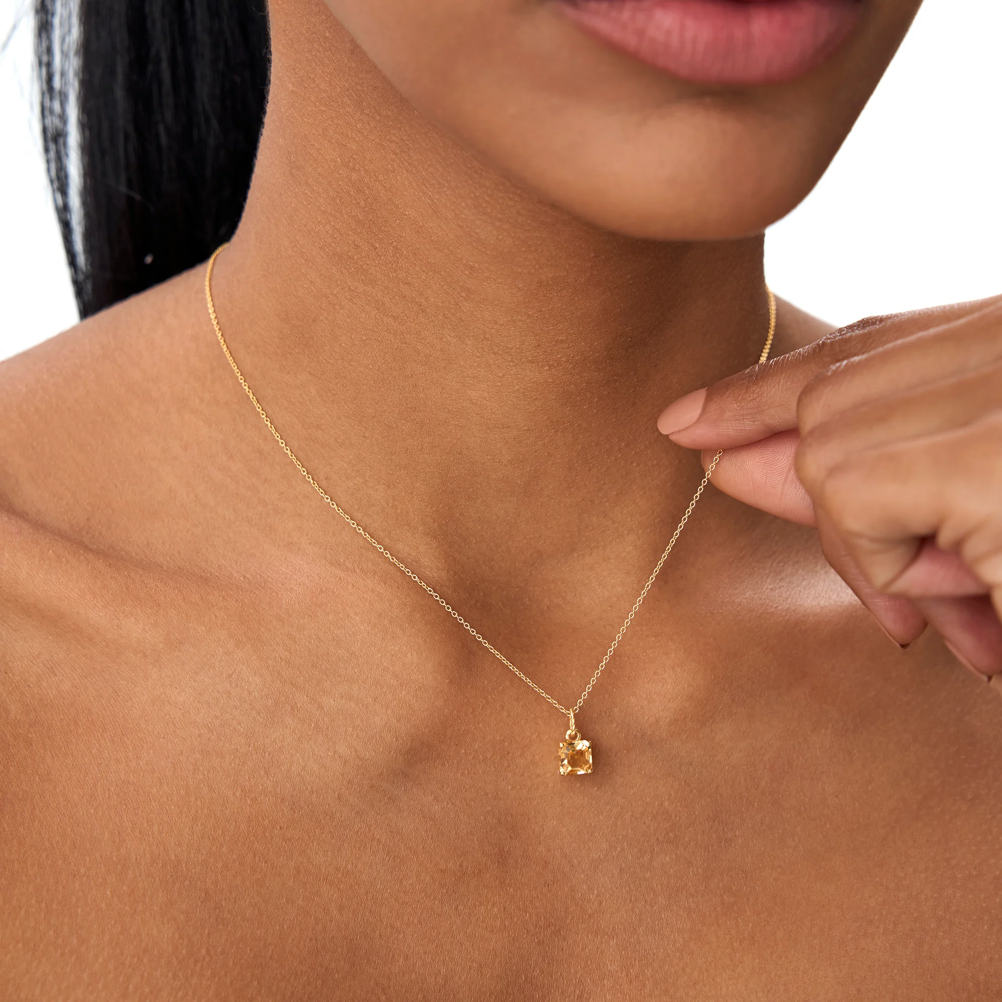 14K Cushion Cut Citrine Solitaire Necklace - Image 5
