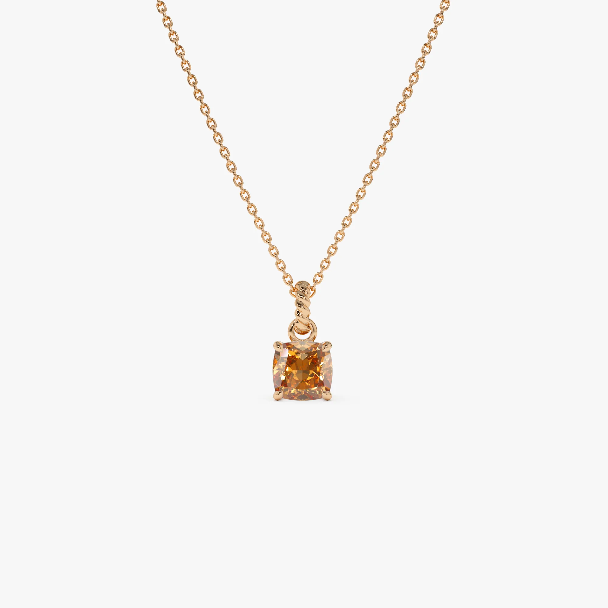 14K Cushion Cut Citrine Solitaire Necklace - Image 6