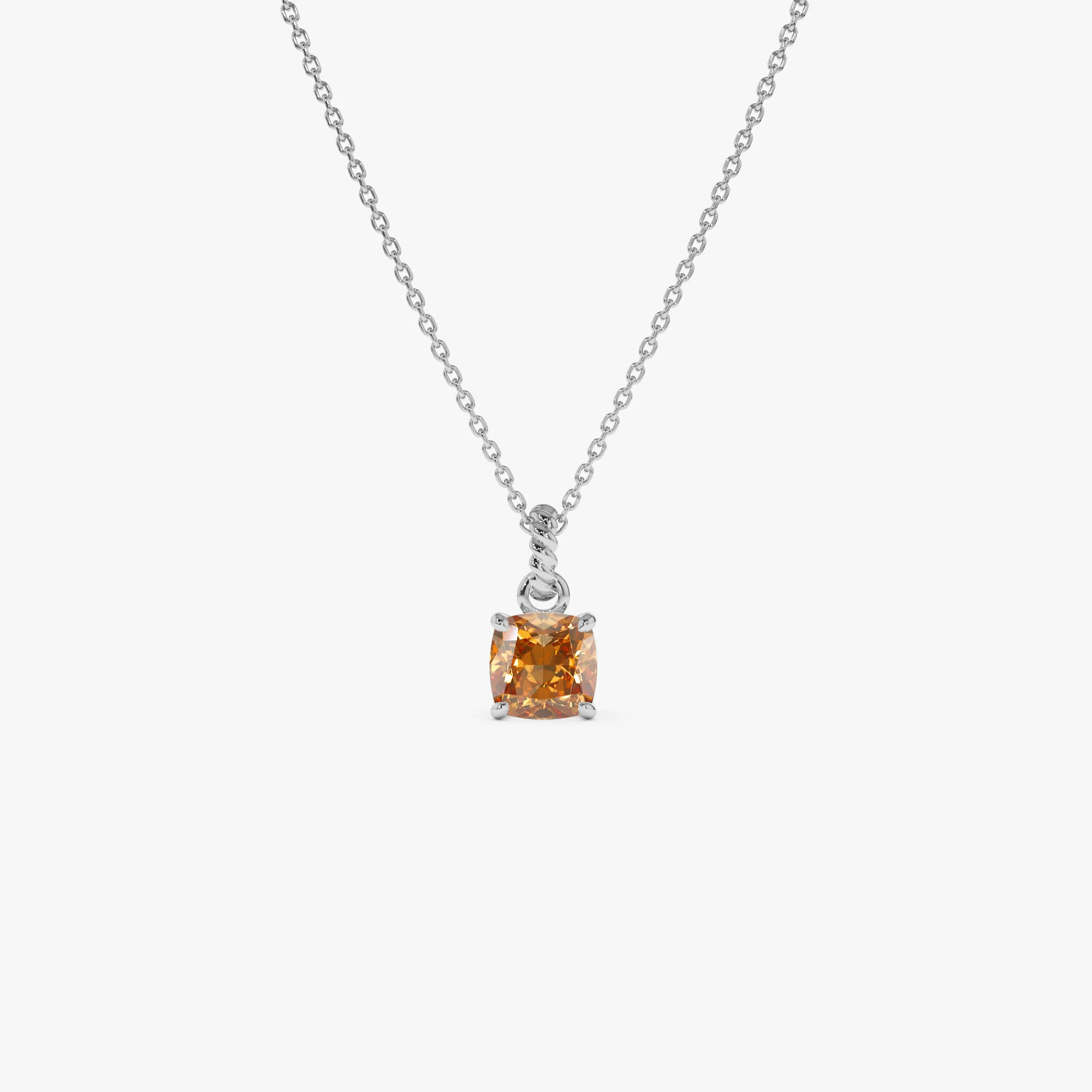 14K Cushion Cut Citrine Solitaire Necklace - Image 7