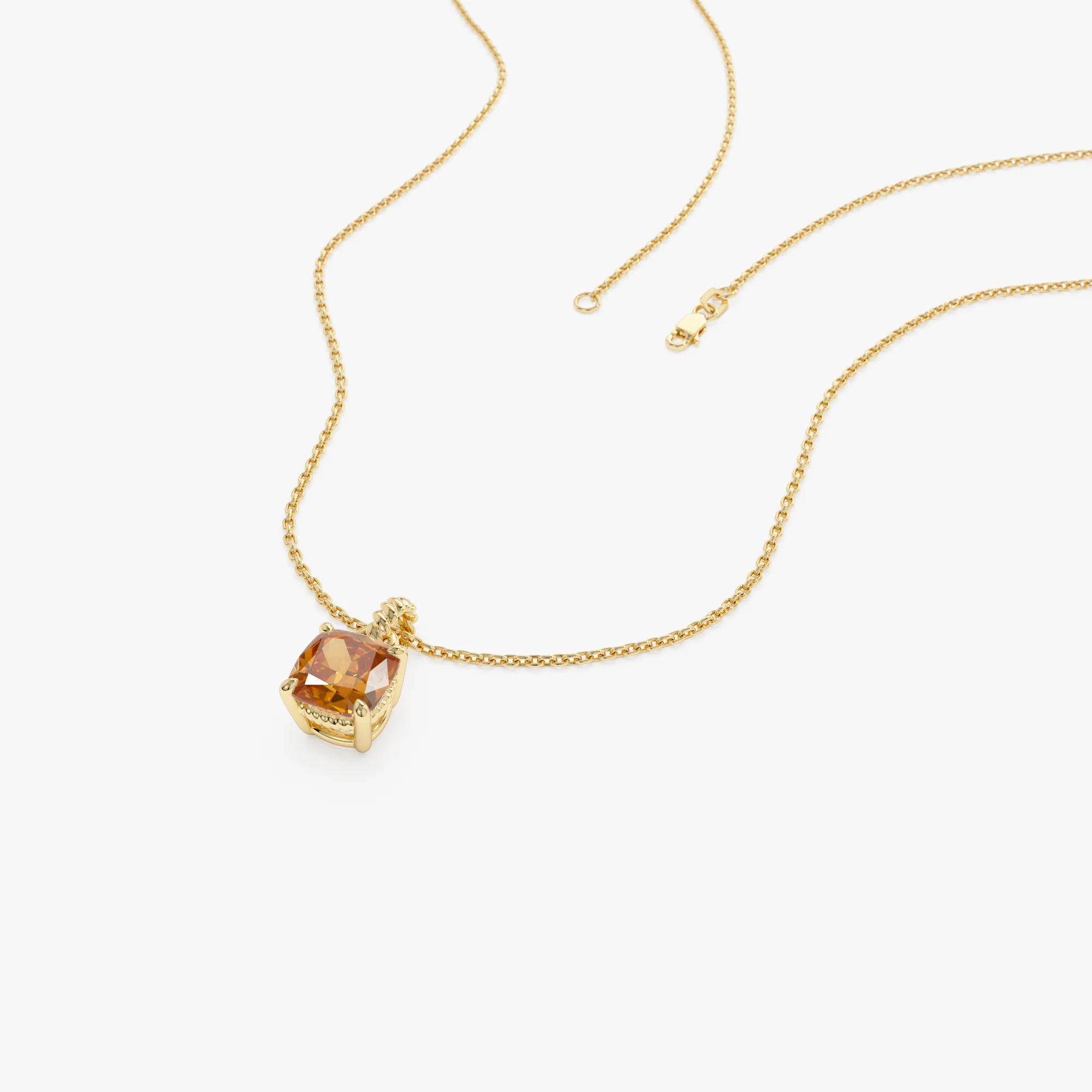 14K Cushion Cut Citrine Solitaire Necklace - Image 8