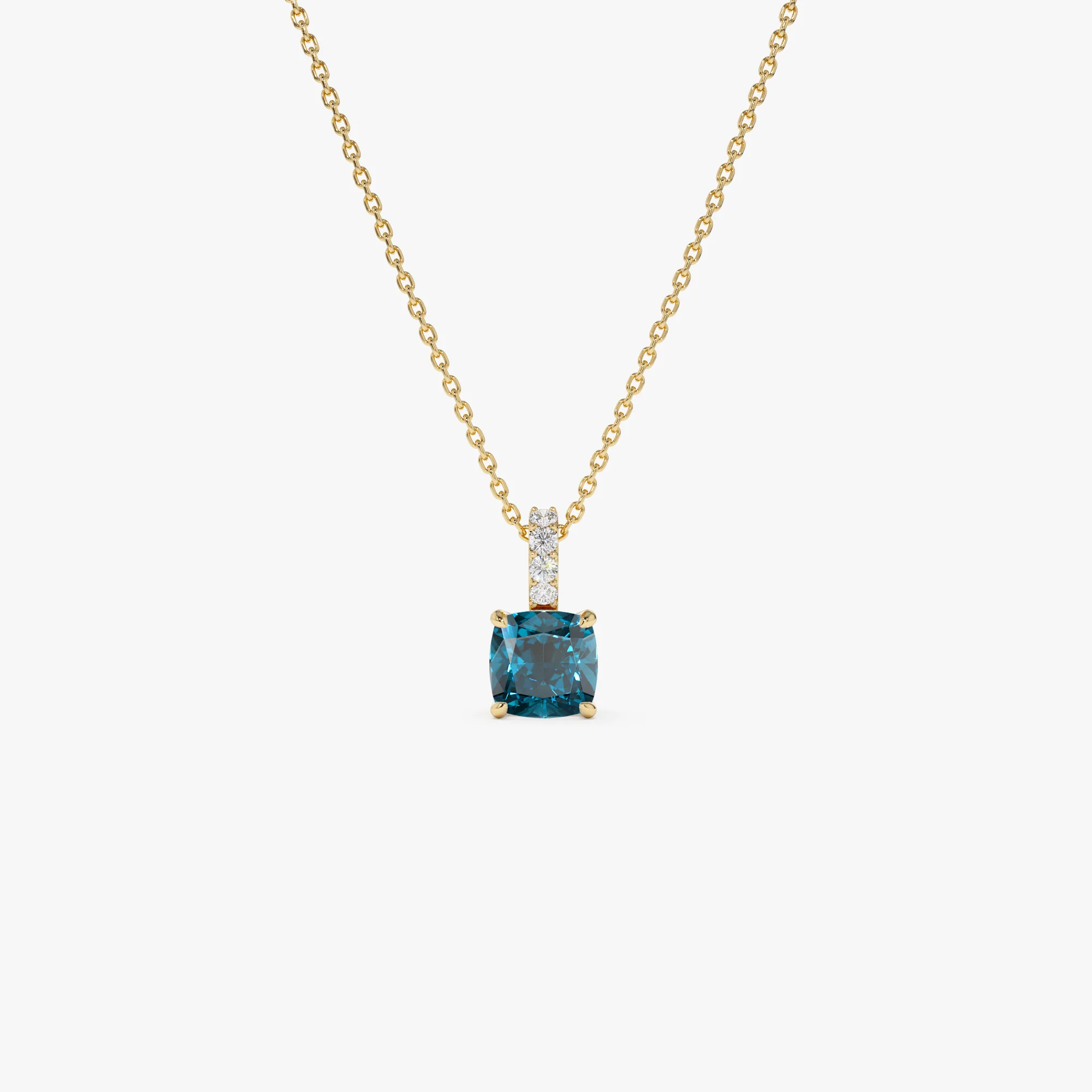 14K Cushion Cut London Blue Topaz with Diamond Bail