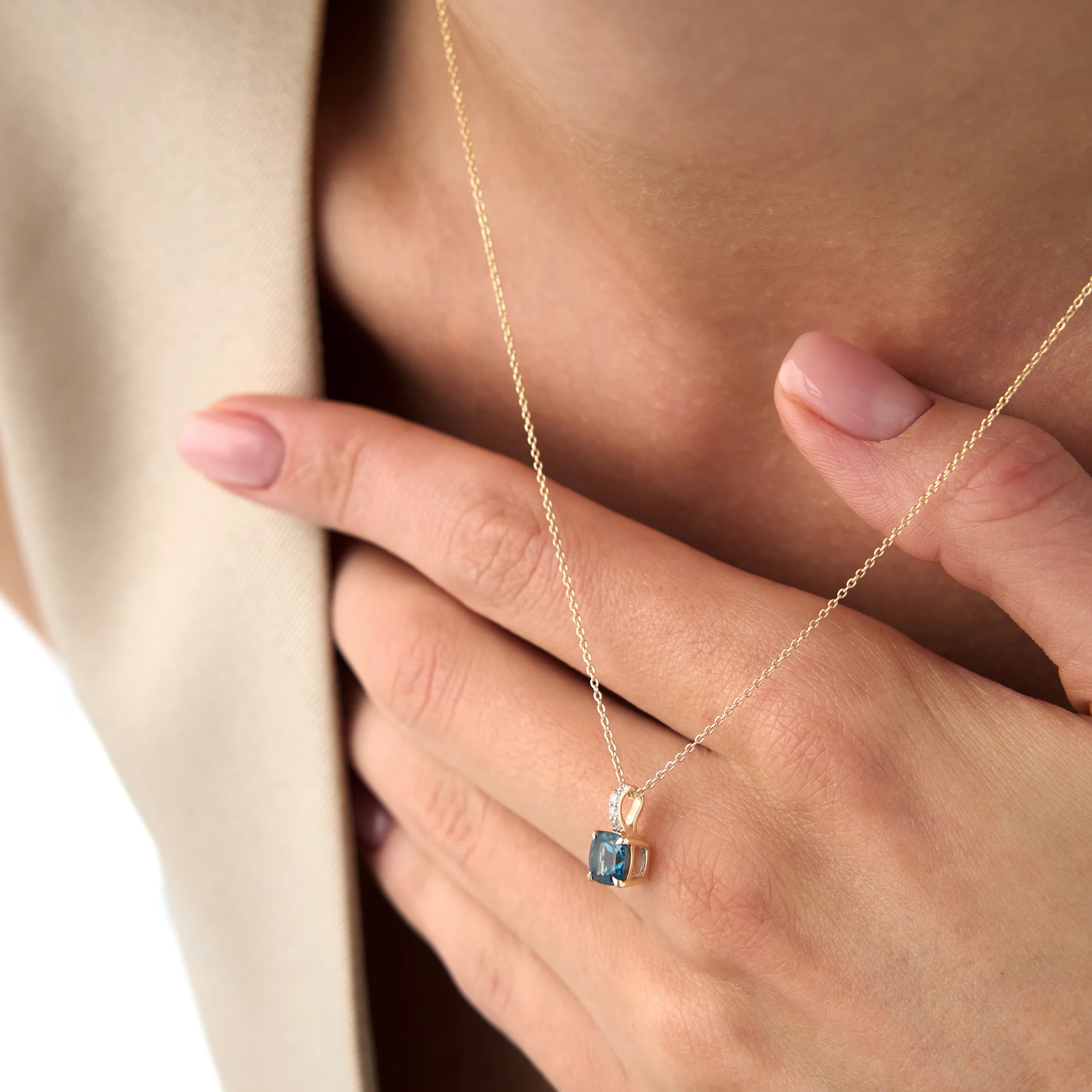 14K Cushion Cut London Blue Topaz with Diamond Bail - Image 3