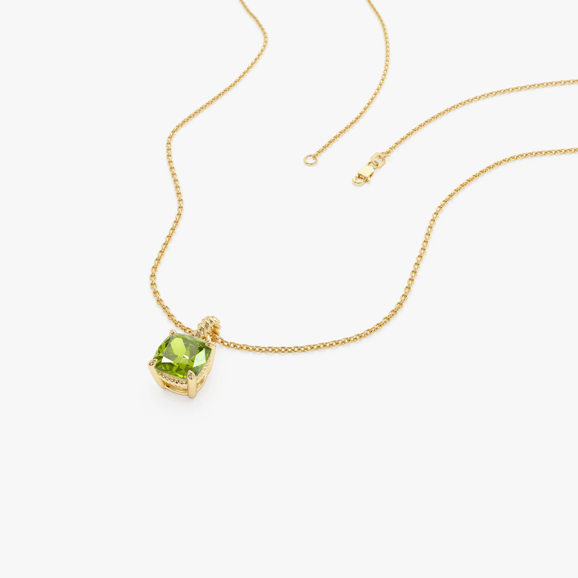 14K Cushion Cut Peridot Solitaire Necklace - Image 8
