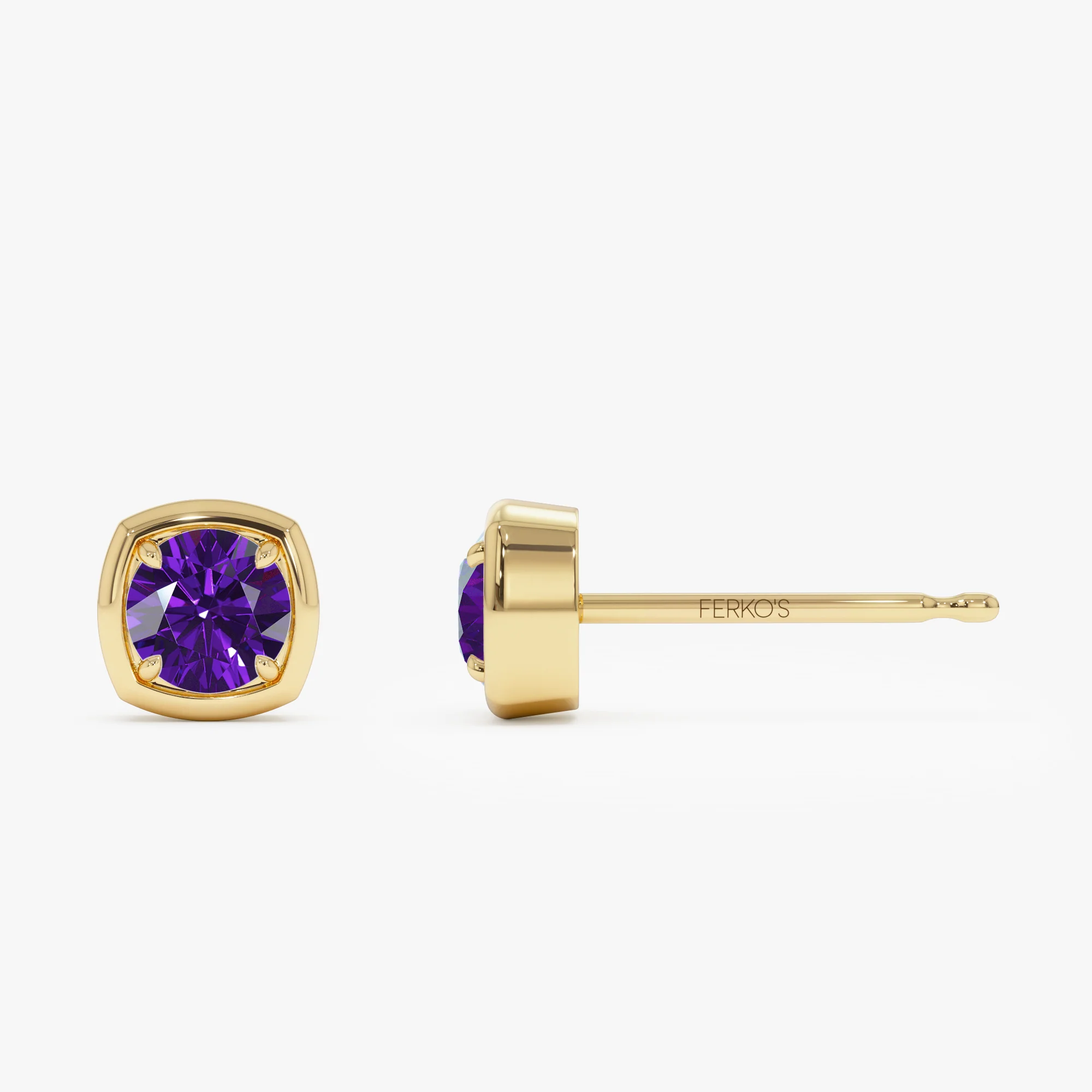 14K Cushion Shaped Round Amethyst Stud Earrings - Image 5