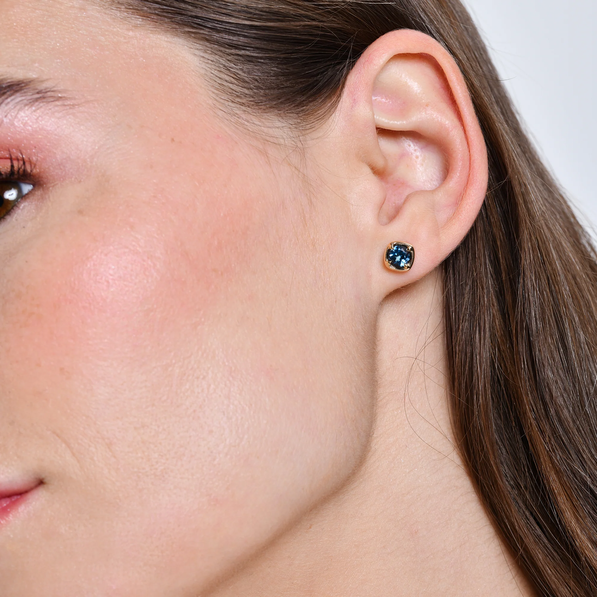 14K Cushion Shaped Round London Blue Topaz Stud Earrings - Image 4