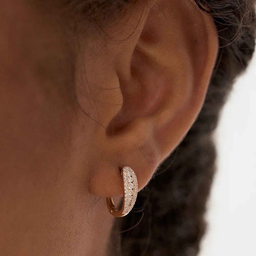 14k Cute Diamond Huggie Earrings - Image 2