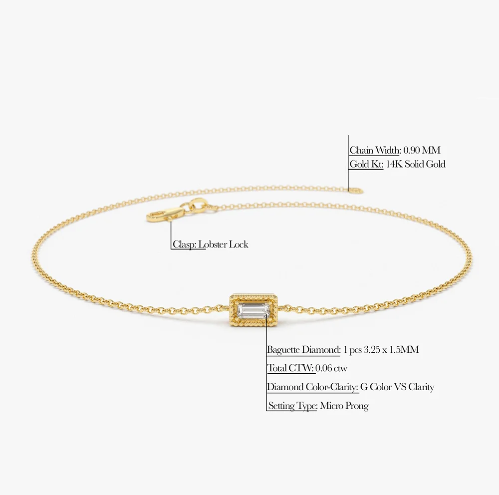 14K Gold Dainty Baguette Diamond Bracelet - Image 6