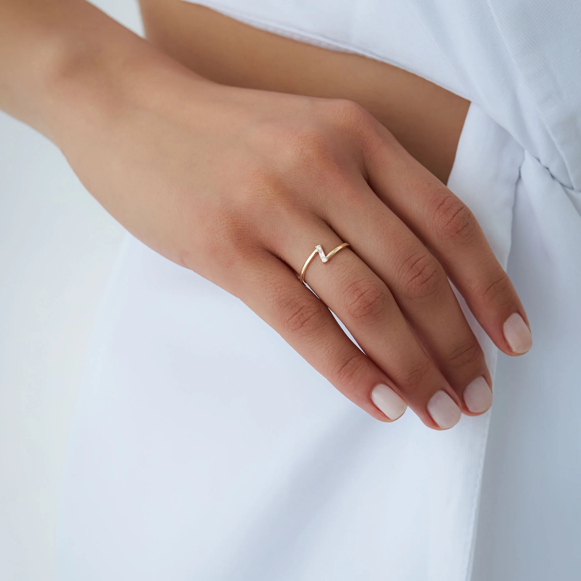 14k Dainty Diagonal Baguette Diamond Ring - Image 3