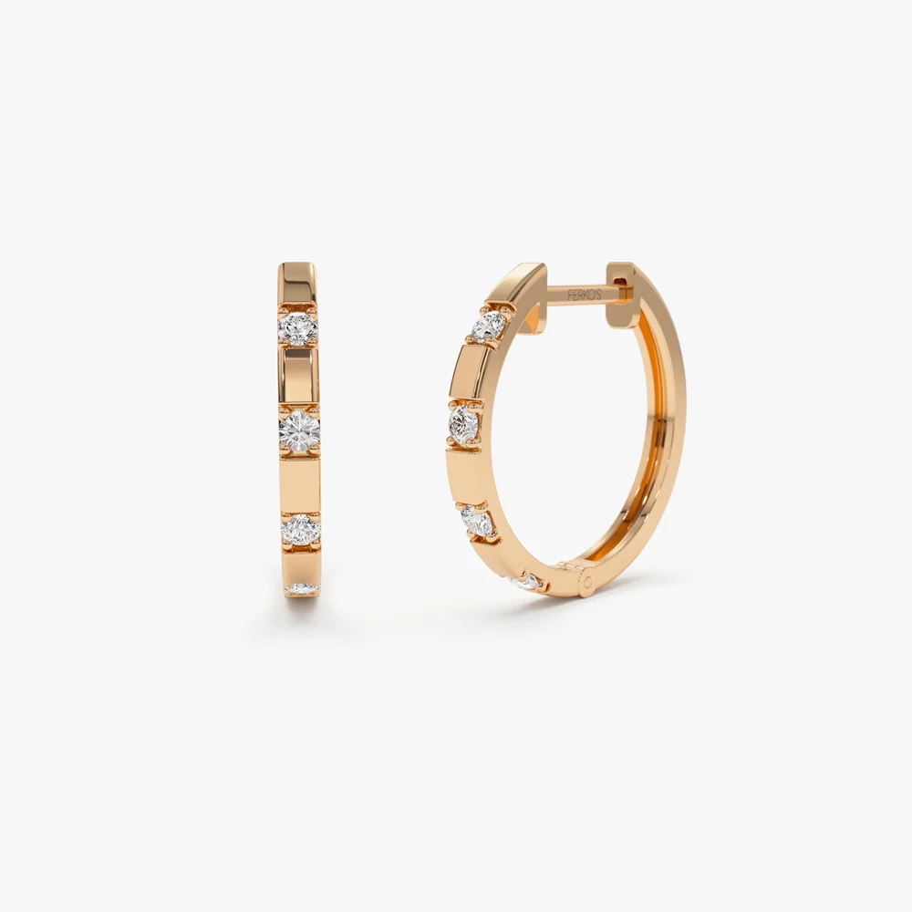 14k Dainty Diamond Hoop Earrings - Image 5