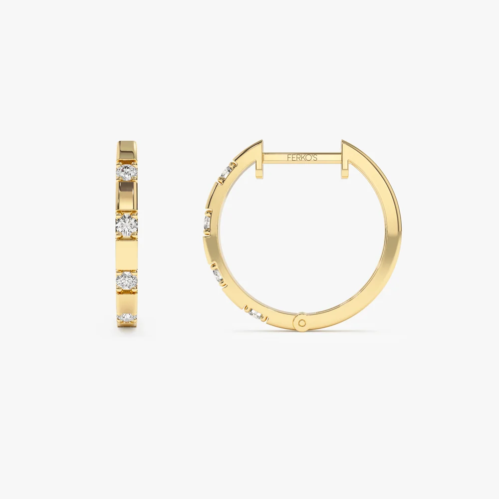 14k Dainty Diamond Hoop Earrings - Image 7