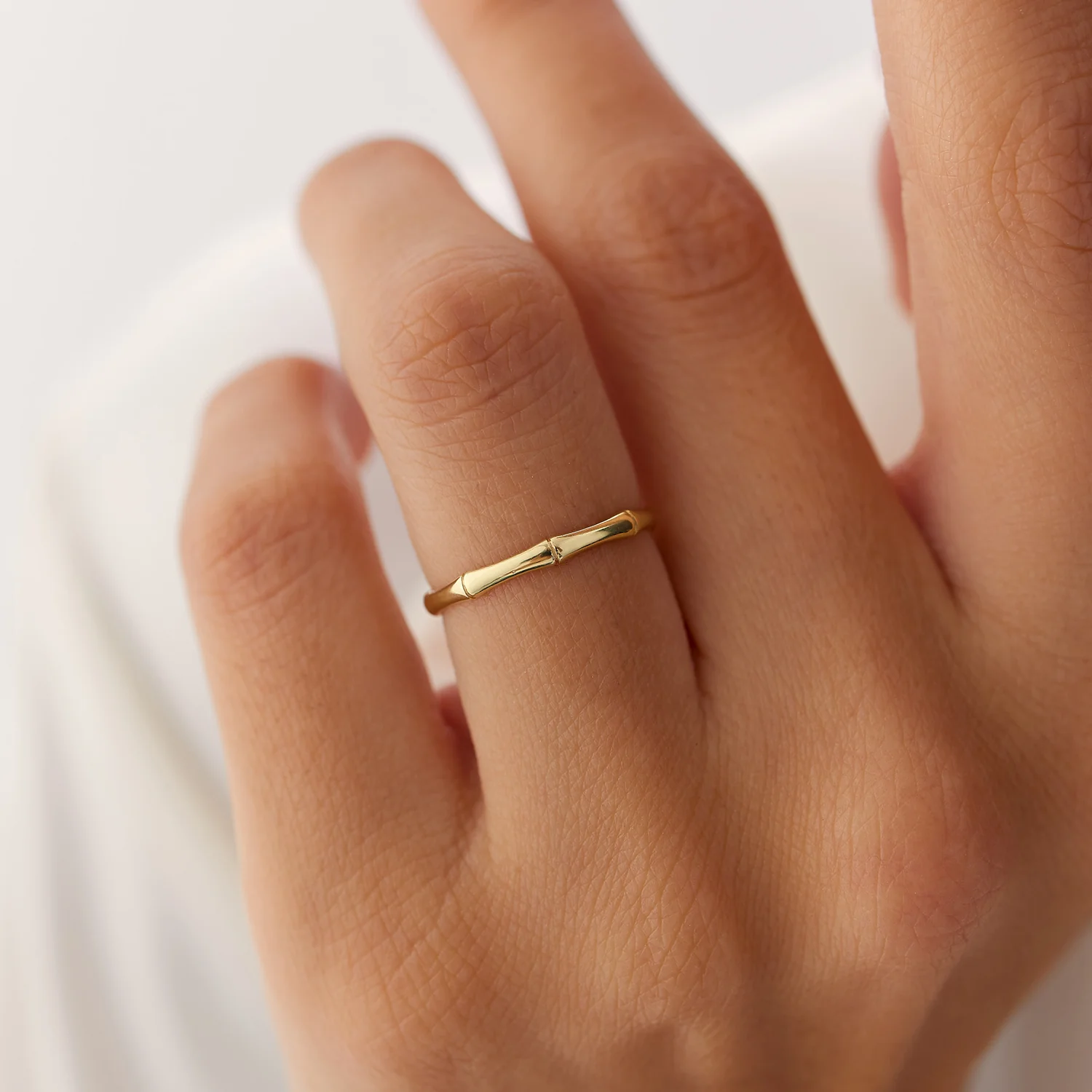 14k Dainty Minimal Bamboo Gold Ring - Image 2
