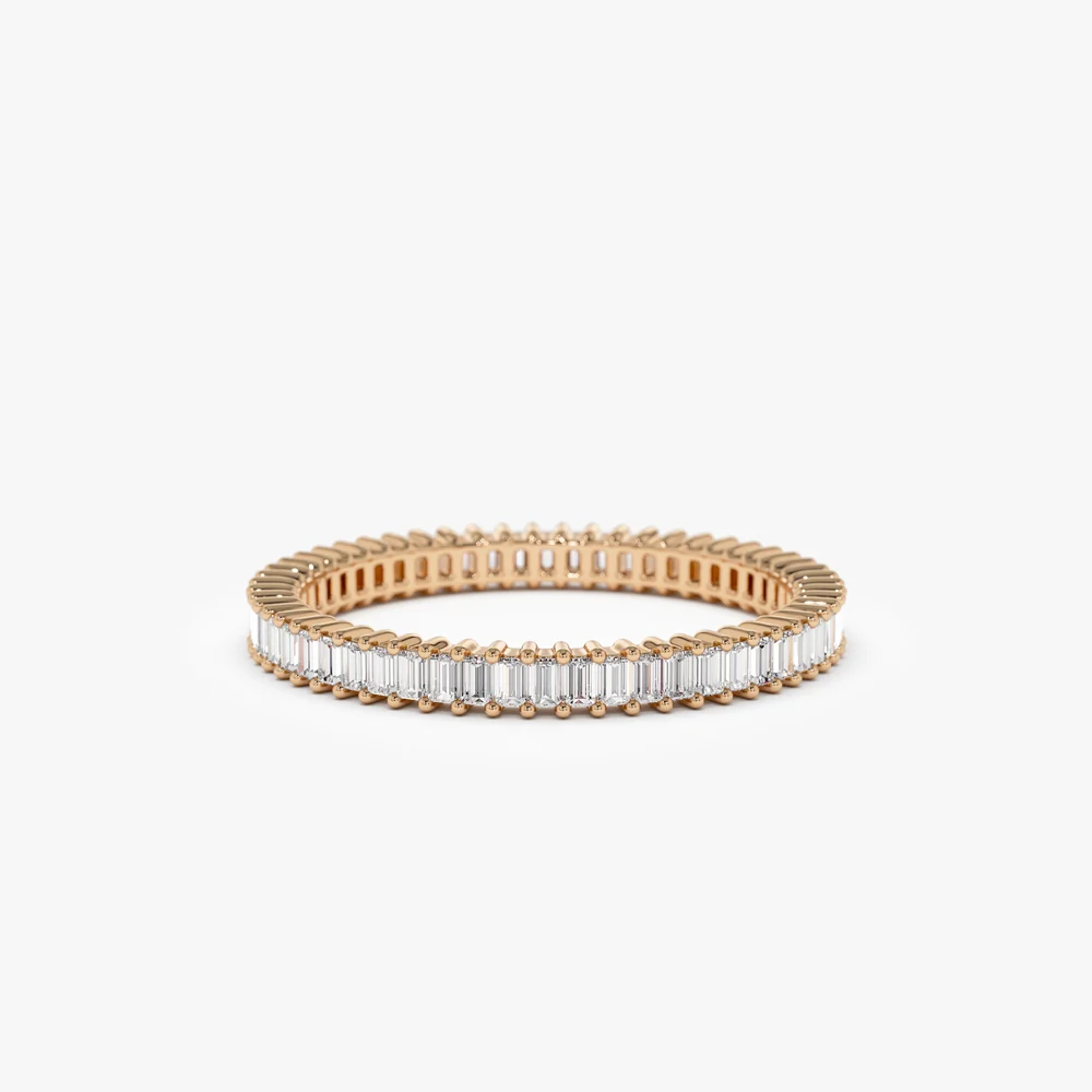 14k Dainty Stackable Full Eternity Baguette Diamond Ring - Image 6