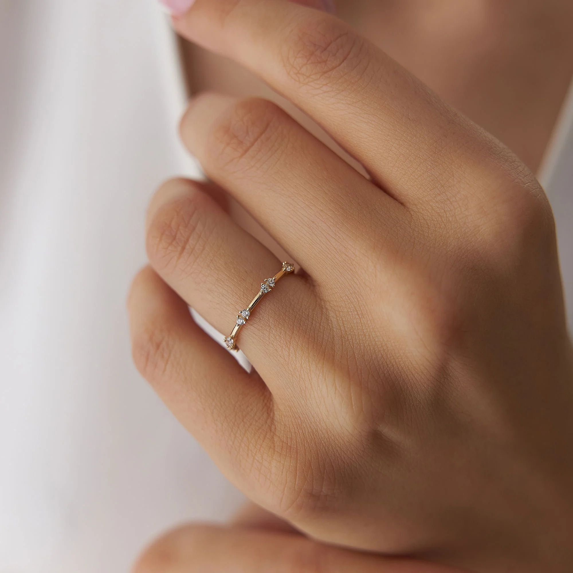 14k Dainty Stacking Diamond Wedding Band - Image 3