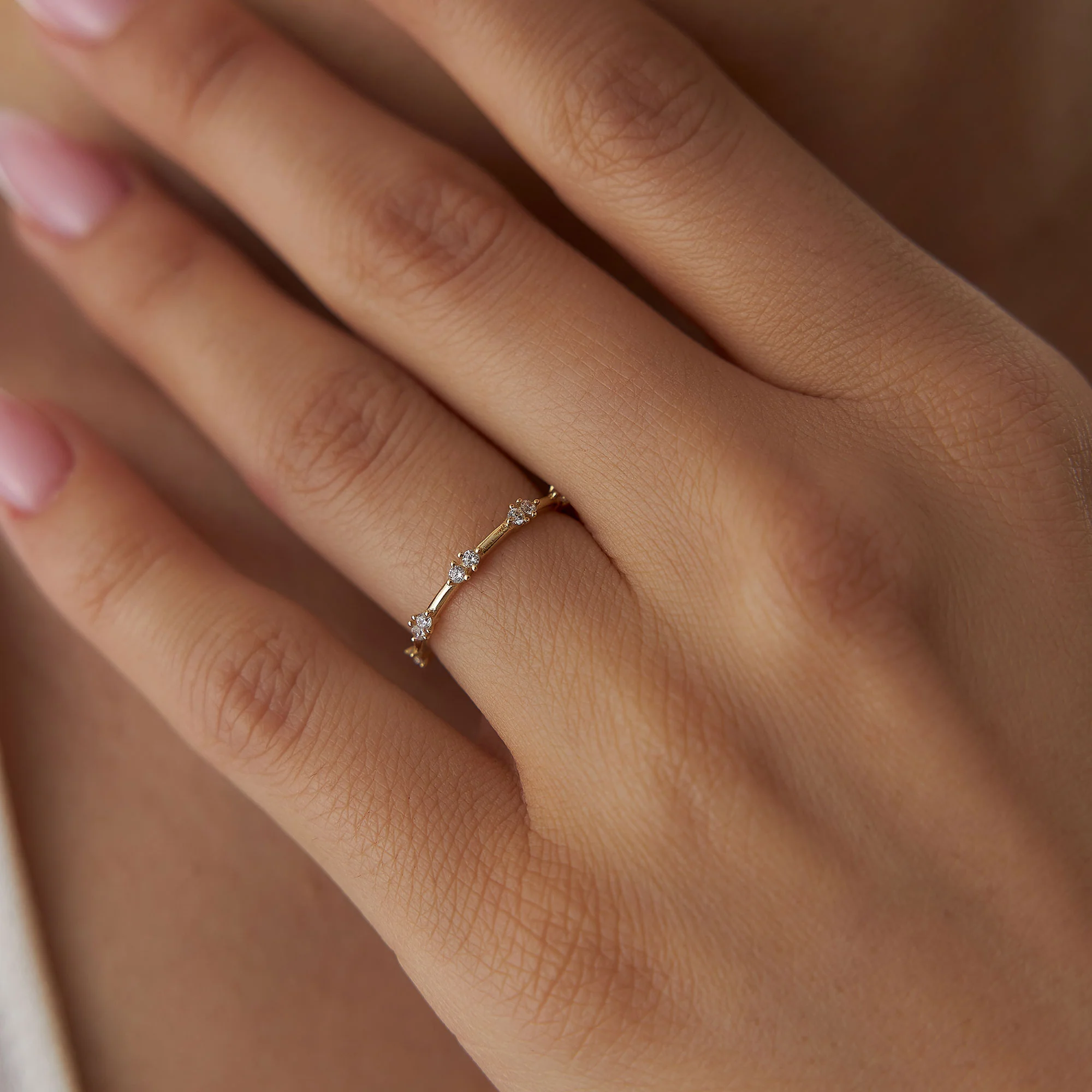 14k Dainty Stacking Diamond Wedding Band - Image 4