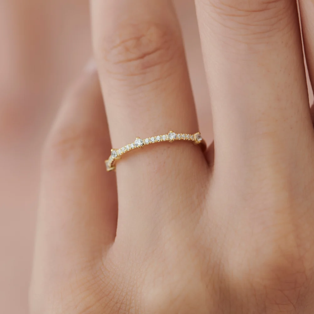 14k Dainty Stacking Diamond Wedding Band - Image 2