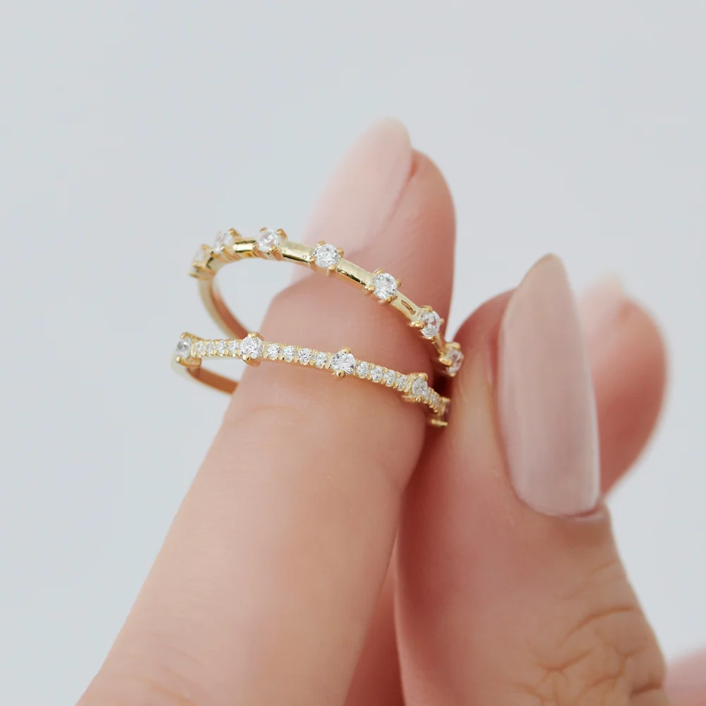 14k Dainty Stacking Diamond Wedding Band - Image 3