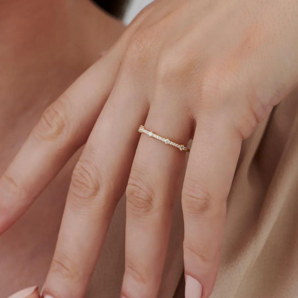 14k Dainty Stacking Diamond Wedding Band - Image 4