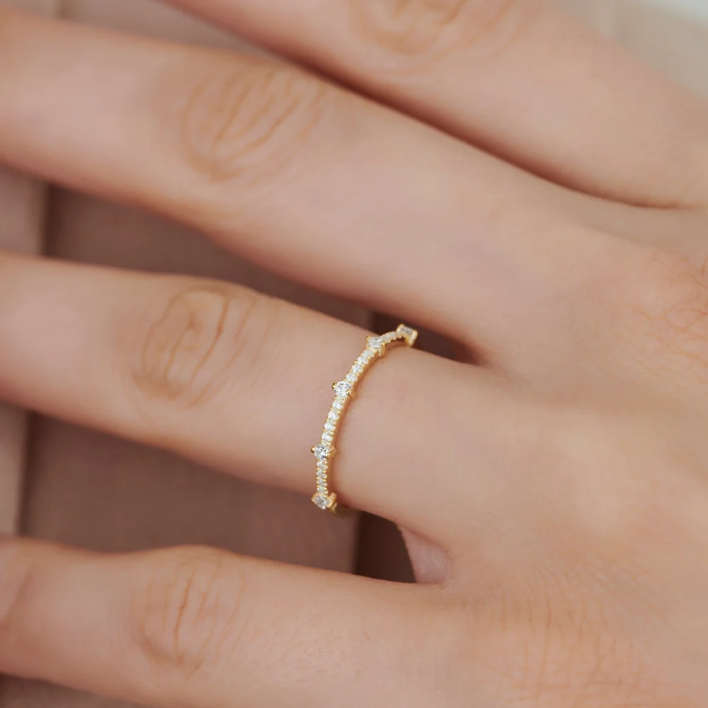 14k Dainty Stacking Diamond Wedding Band - Image 5
