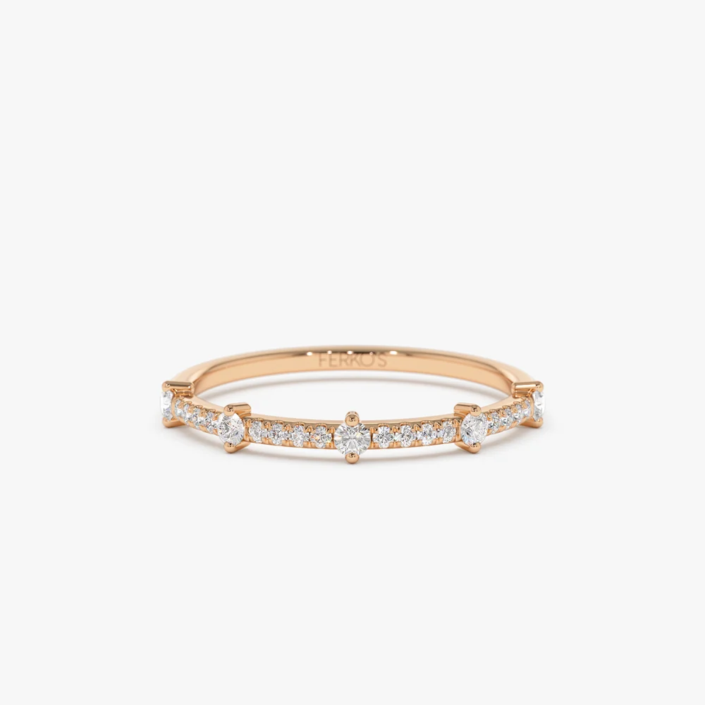 14k Dainty Stacking Diamond Wedding Band - Image 6