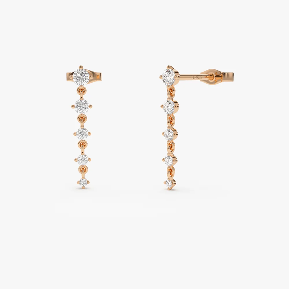 14k Dangling 4 Prong Diamond Drop Earrings - Image 5