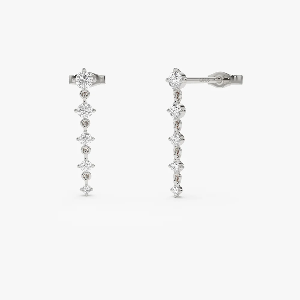 14k Dangling 4 Prong Diamond Drop Earrings - Image 6