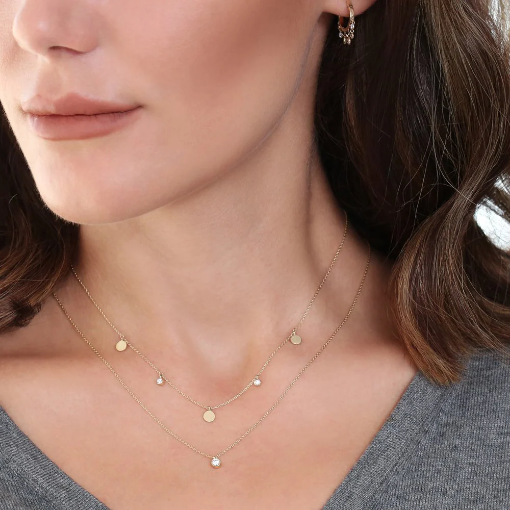 14K Gold Dangling Diamond Disc Necklace - Image 3