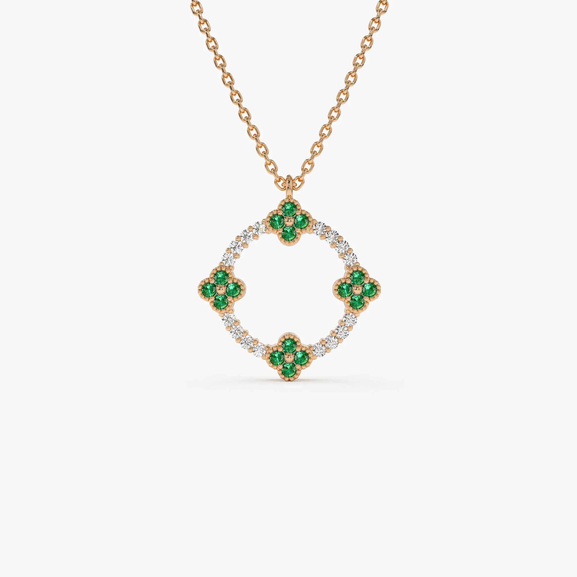 14k Diamond and Emerald Clover Necklace - Image 5
