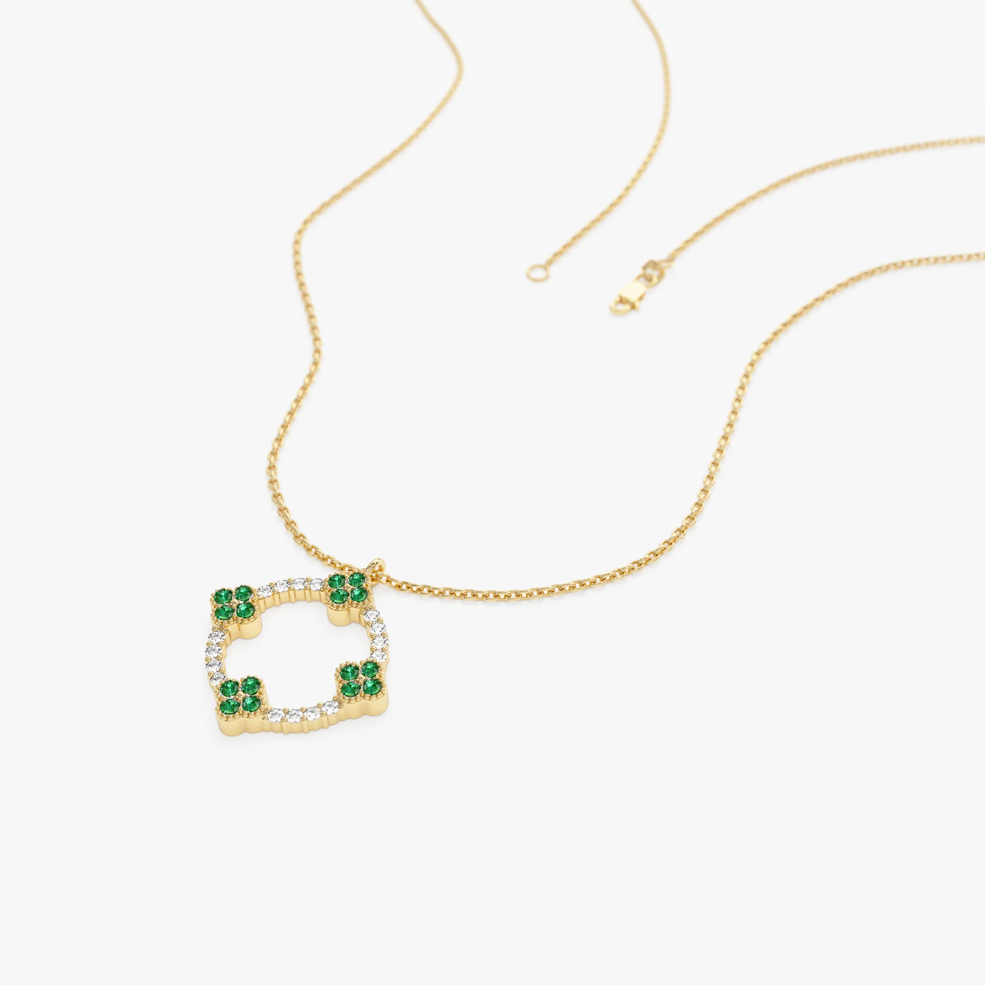 14k Diamond and Emerald Clover Necklace - Image 7