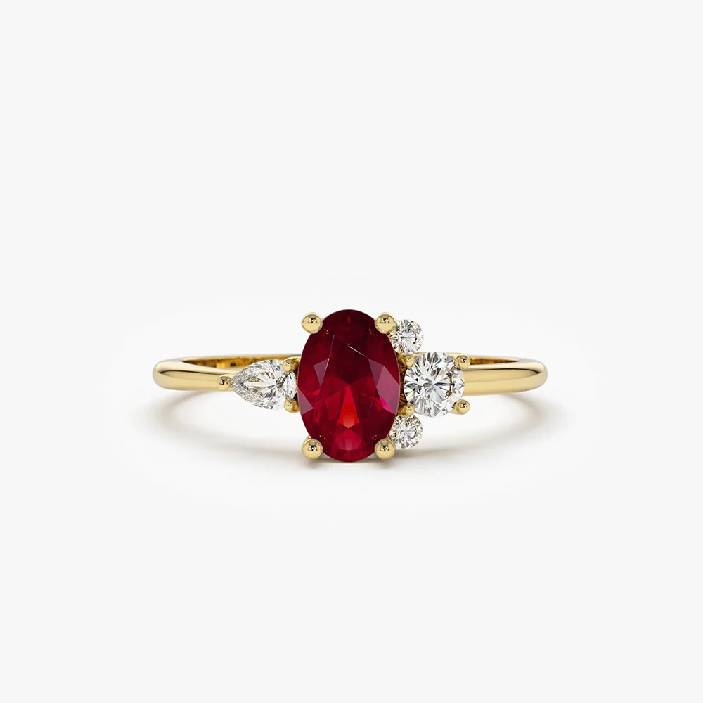 14k Diamond and Oval Ruby Ring