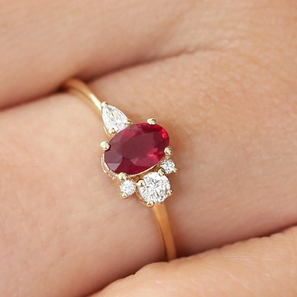 14k Diamond and Oval Ruby Ring - Image 2