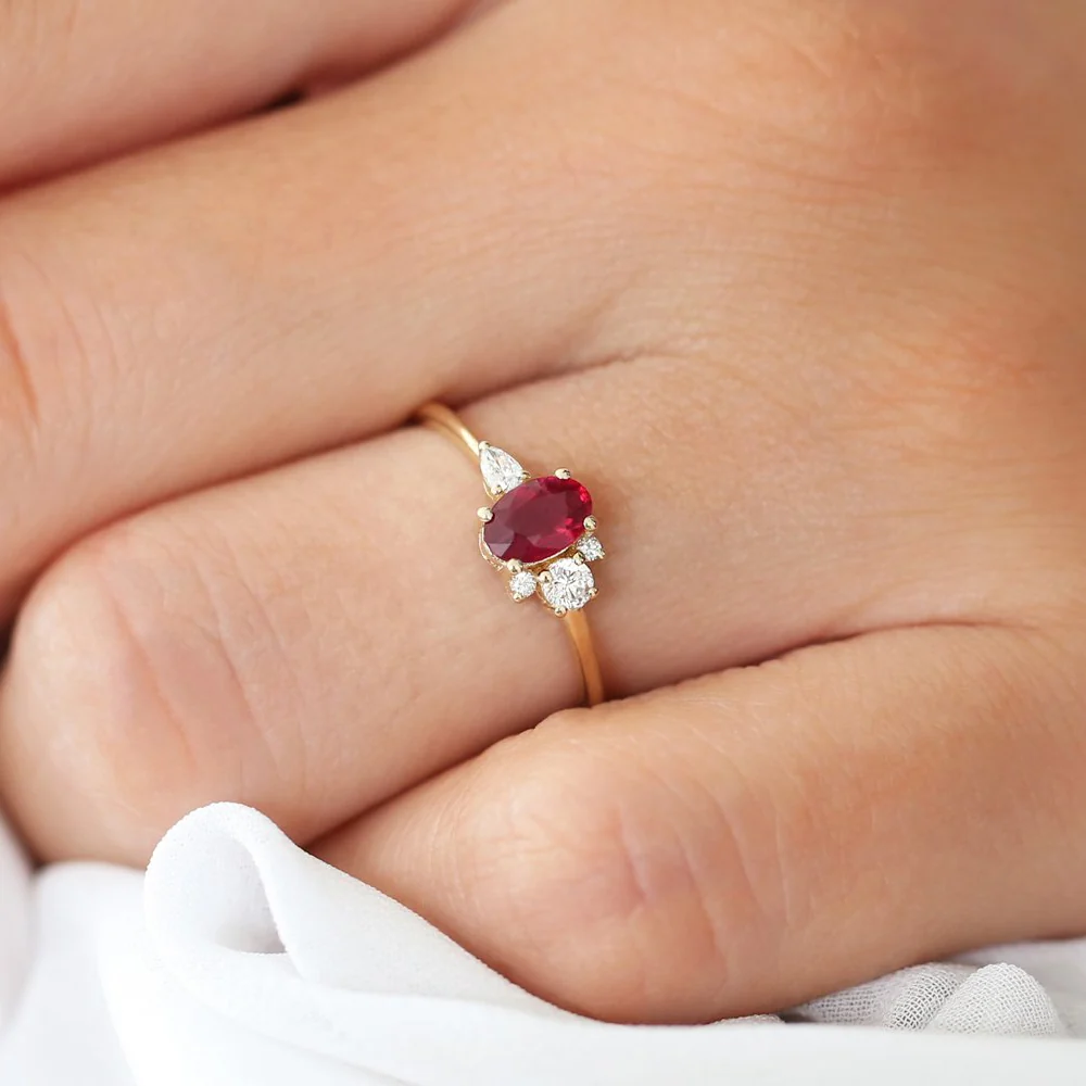 14k Diamond and Oval Ruby Ring - Image 3