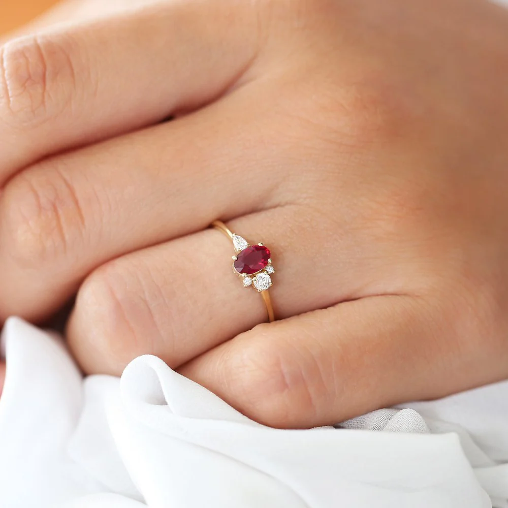 14k Diamond and Oval Ruby Ring - Image 4