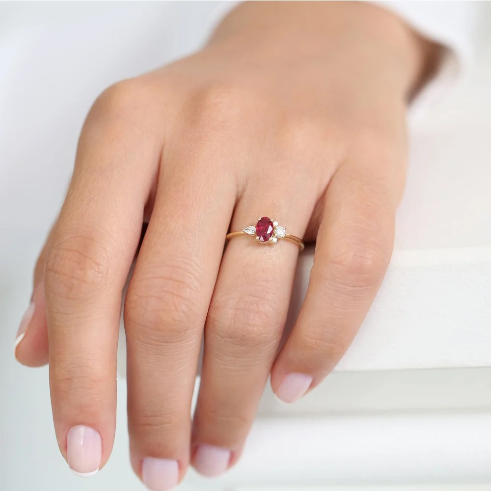 14k Diamond and Oval Ruby Ring - Image 5