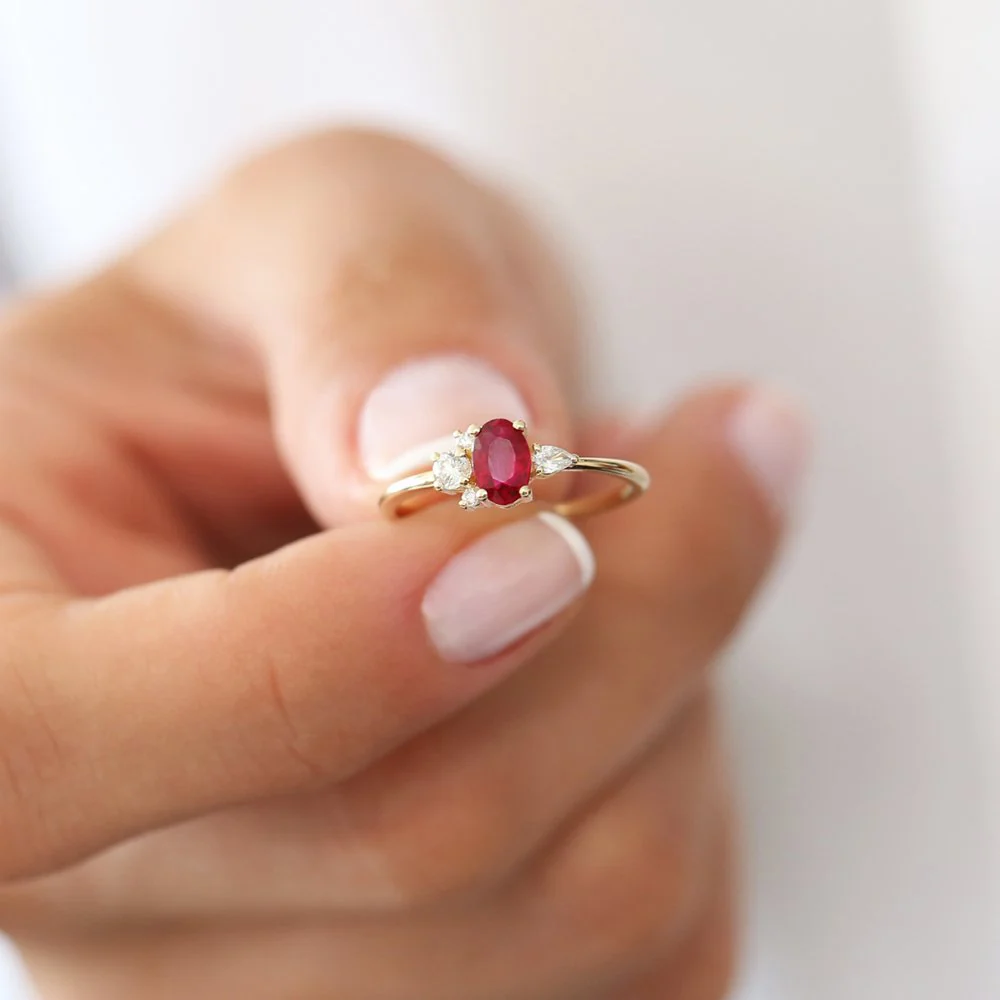 14k Diamond and Oval Ruby Ring - Image 6