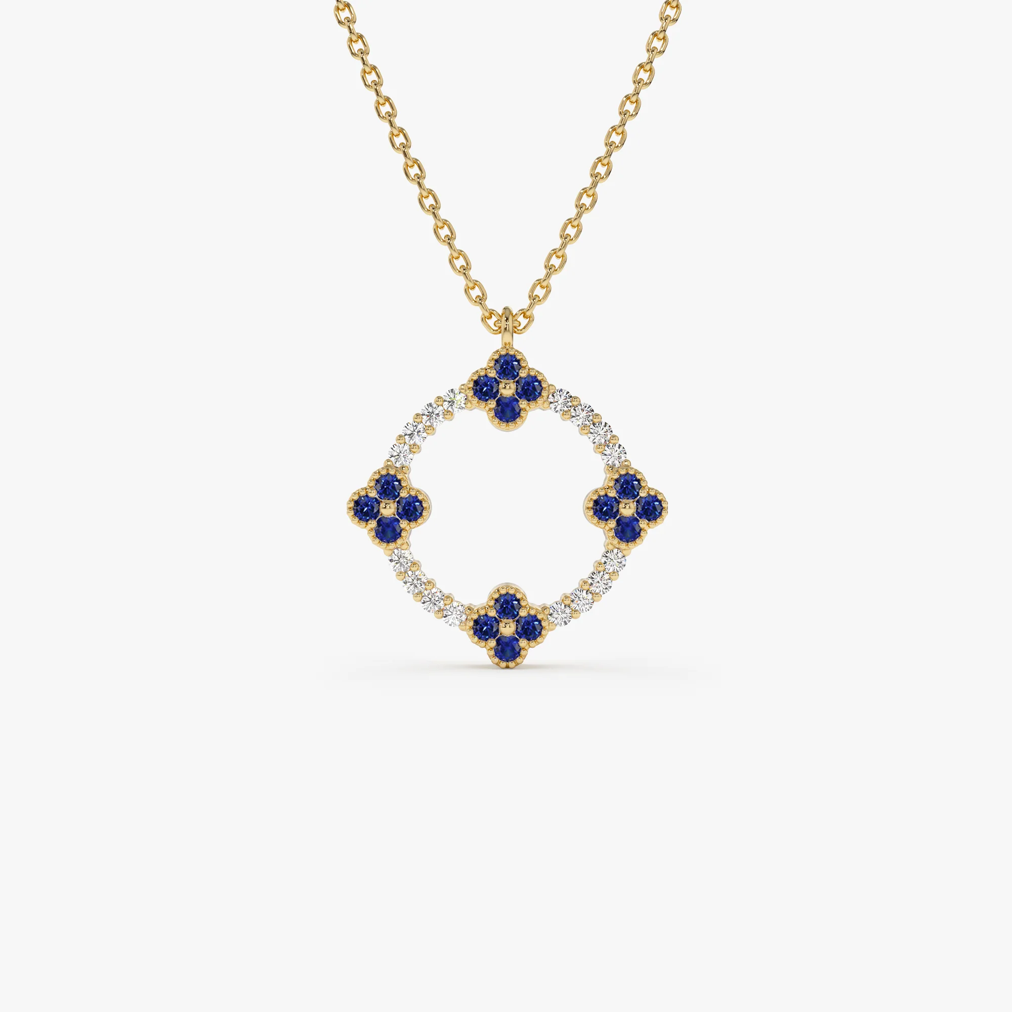 14k Diamond and Sapphire Clover Necklace