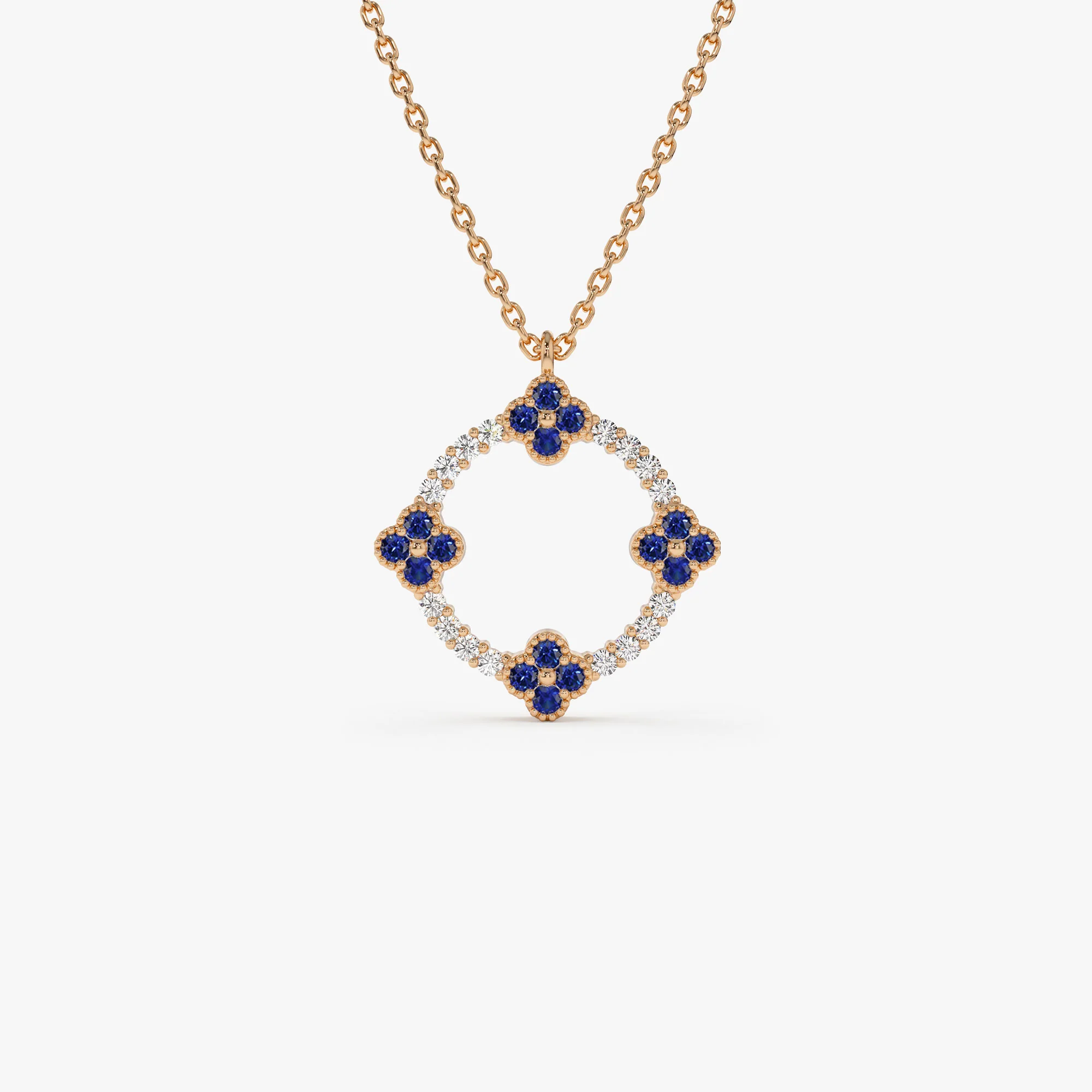 14k Diamond and Sapphire Clover Necklace - Image 5