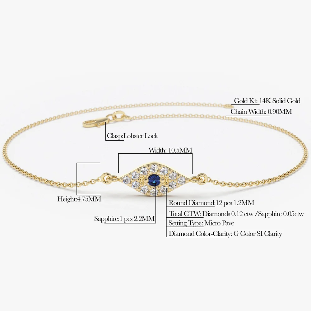 14k Diamond and Sapphire Evil Eye Bracelet - Image 4