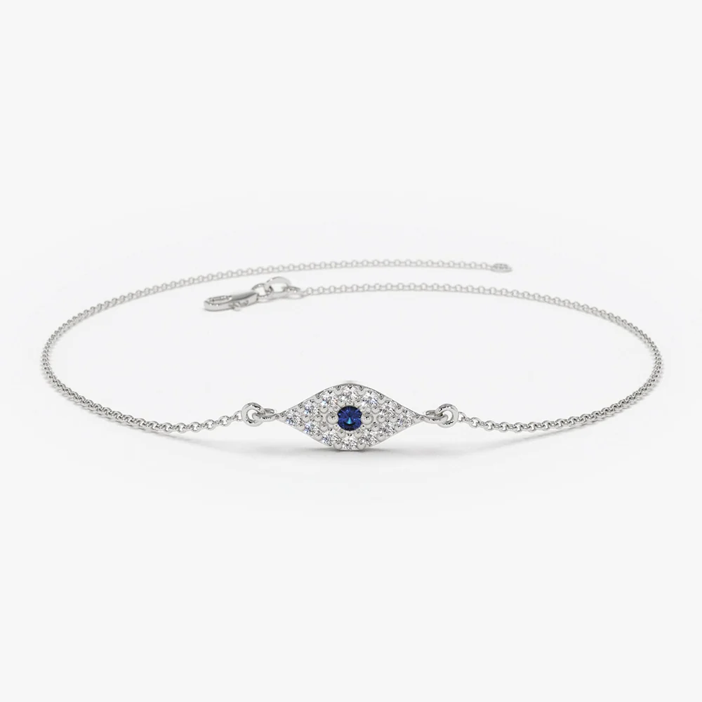 14k Diamond and Sapphire Evil Eye Bracelet - Image 6