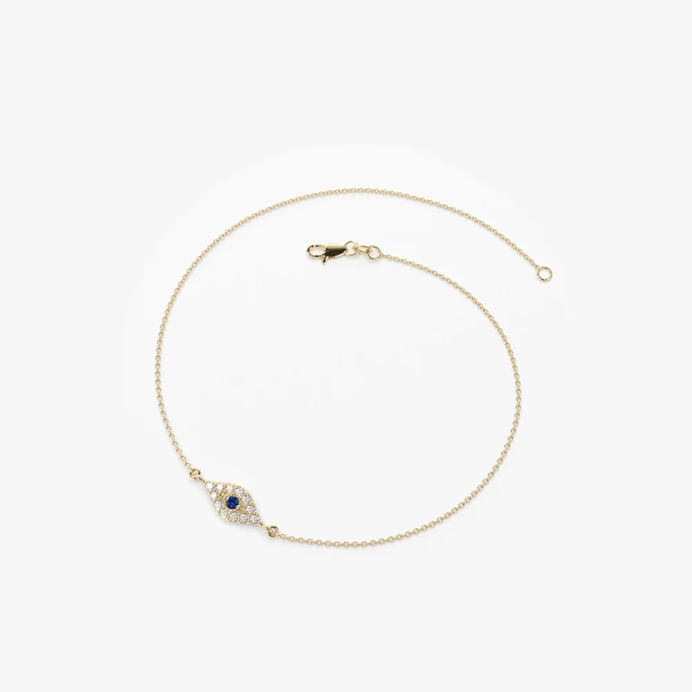 14k Diamond and Sapphire Evil Eye Bracelet - Image 7