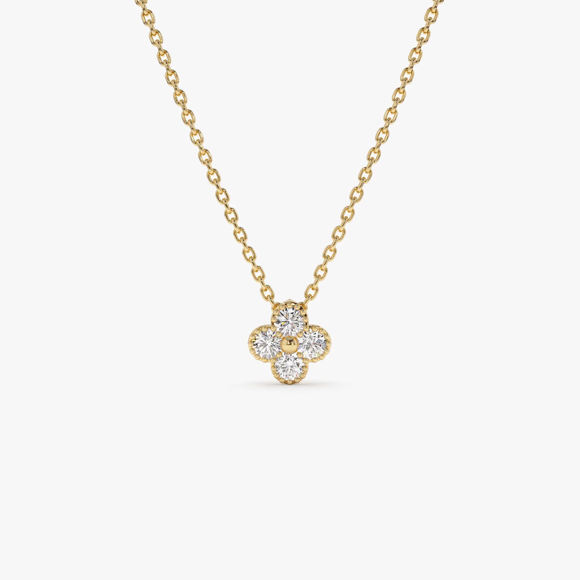 14k Diamond Clover Beaded Necklace