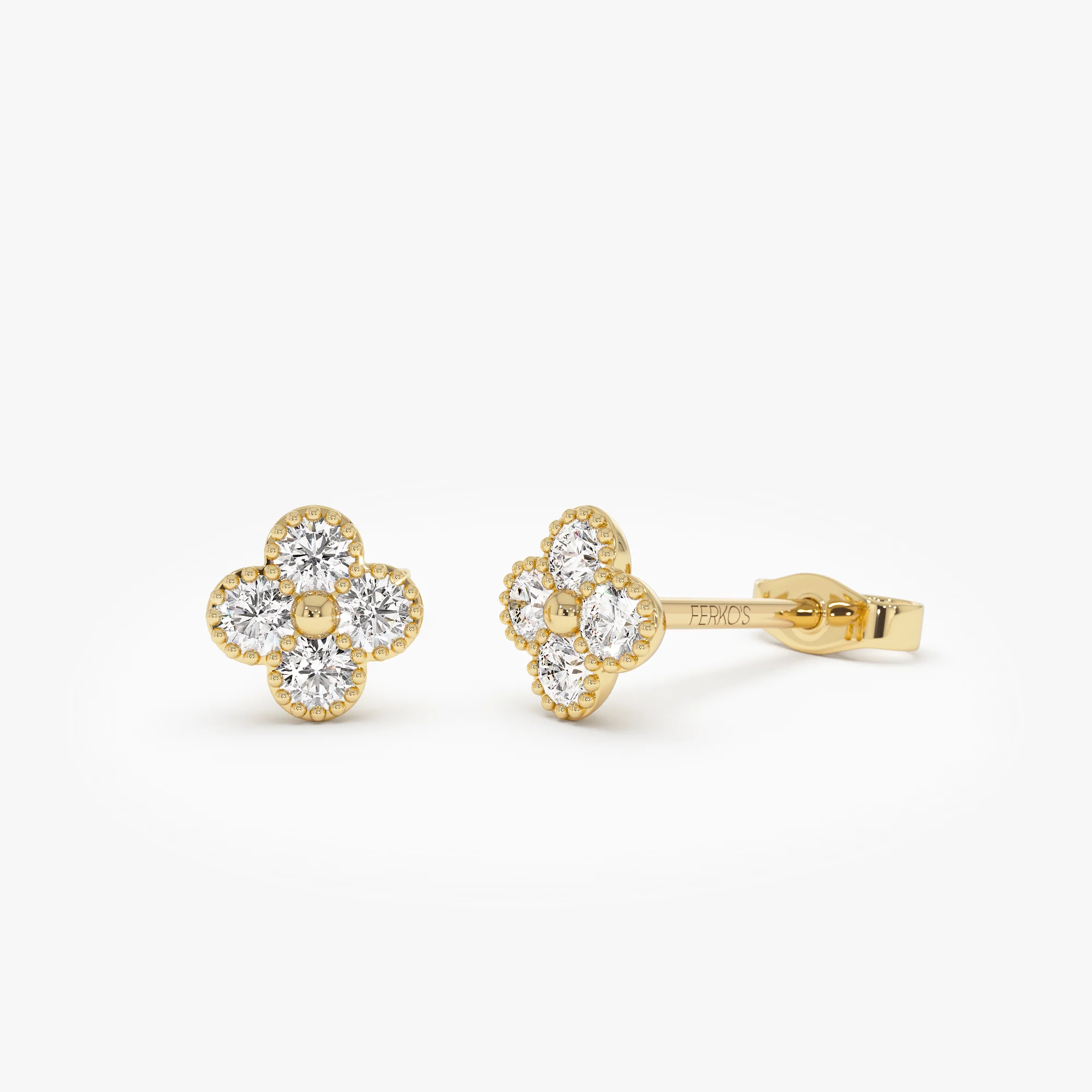 14k Diamond Clover Beaded Studs