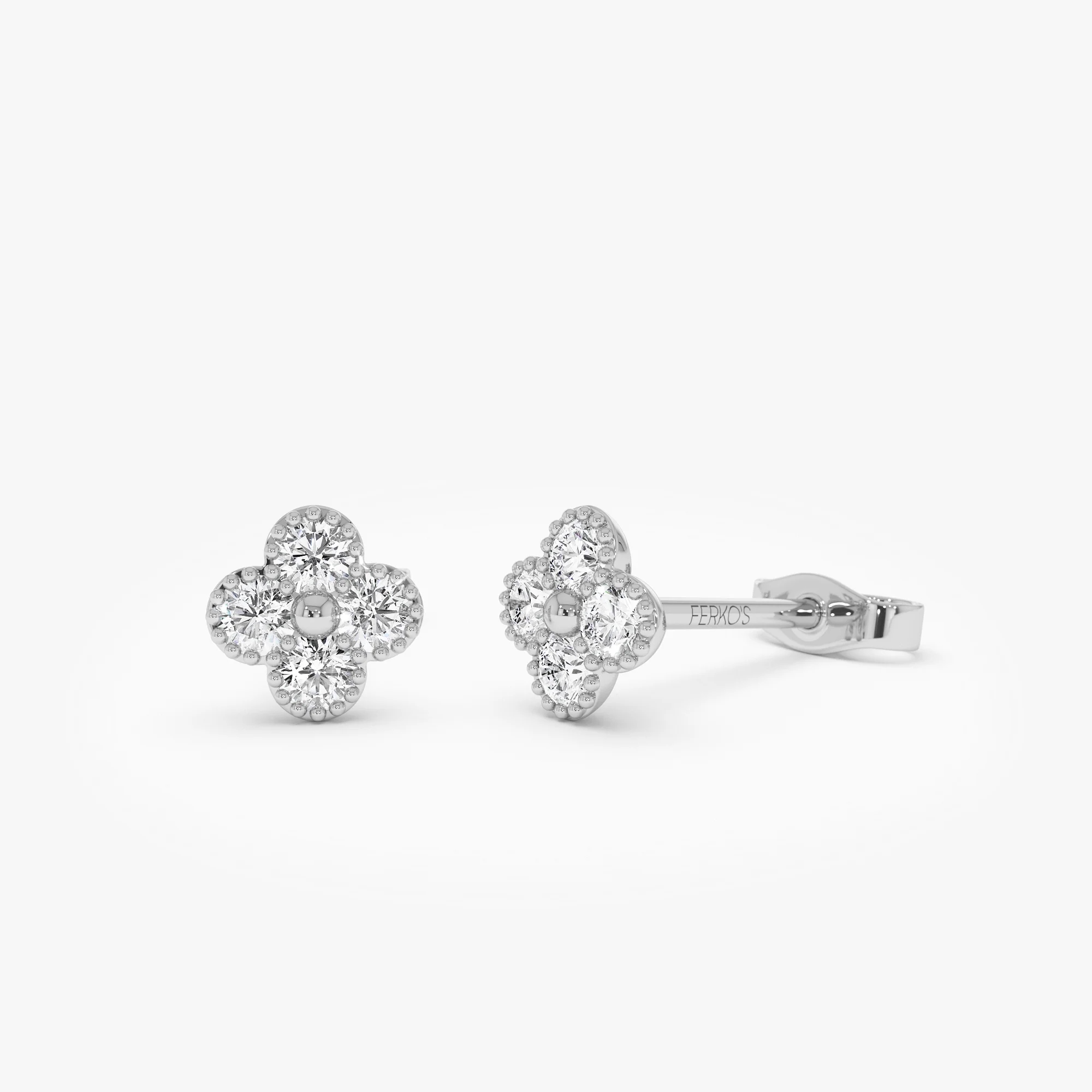 14k Diamond Clover Beaded Studs - Image 5