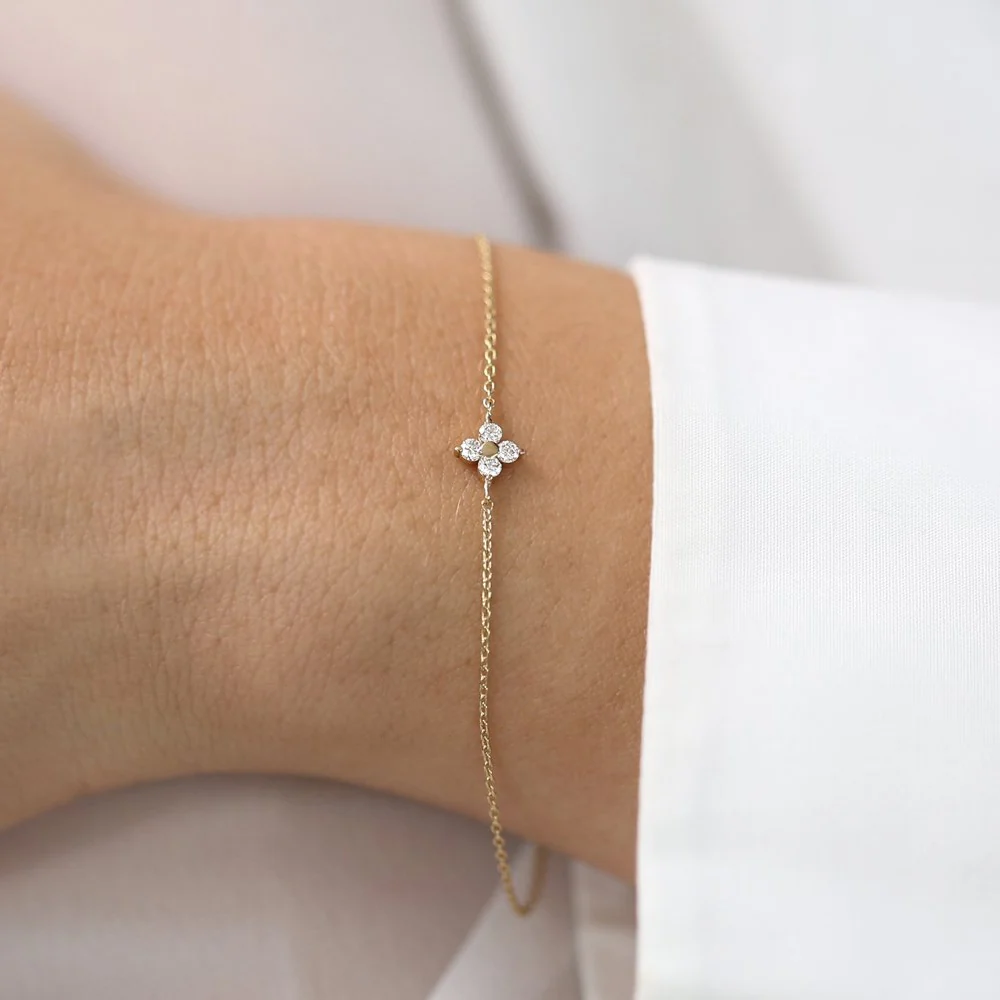 14K Gold Diamond Clover Bracelet - Image 3