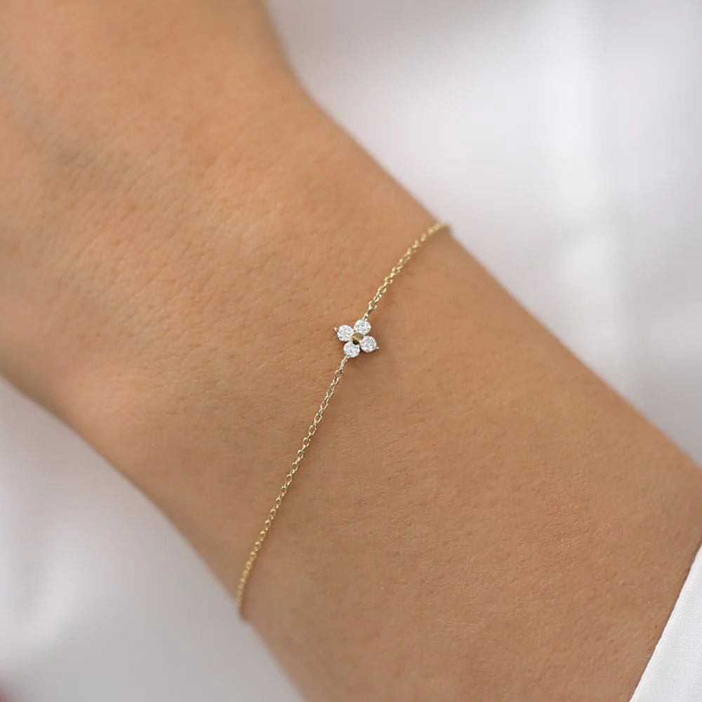 14K Gold Diamond Clover Bracelet - Image 4