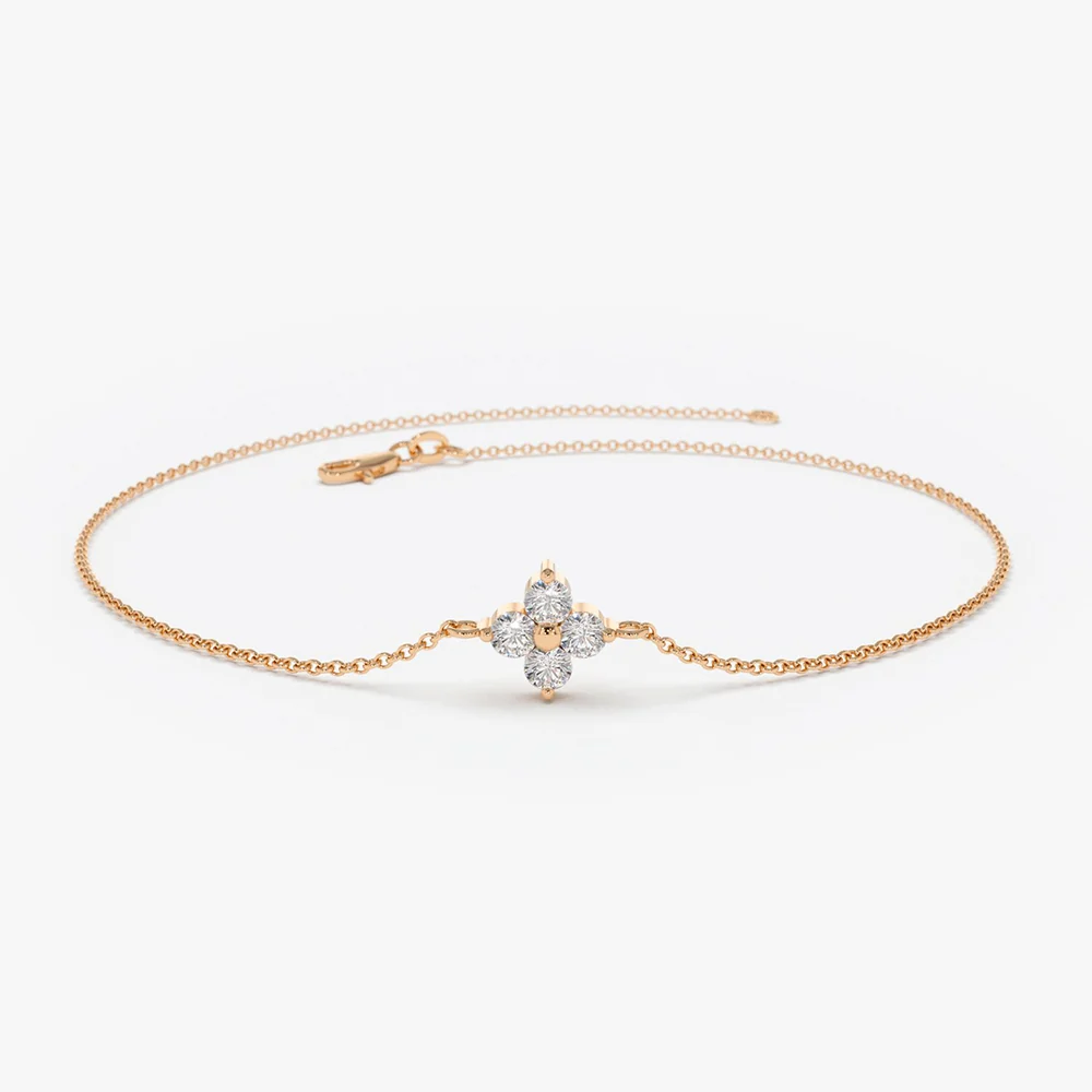 14K Gold Diamond Clover Bracelet - Image 5