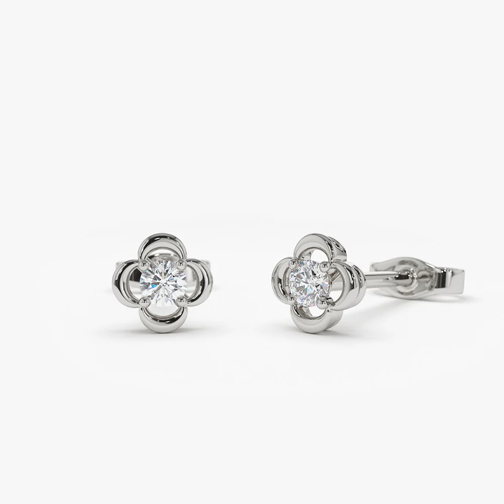 14k Diamond Clover Earrings - Image 5