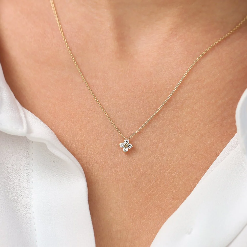 14K Gold Diamond Clover Necklace - Image 4
